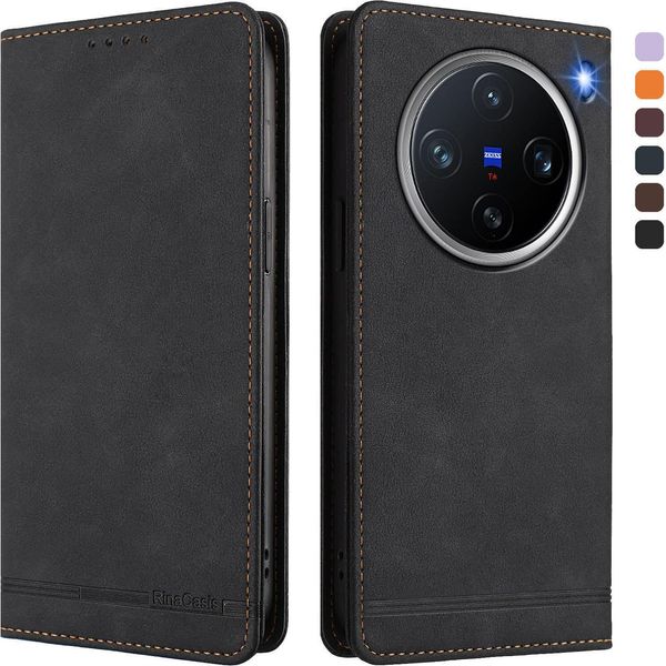 Custodia Per Vivo X200 Pro Mini, Custodia Retro In Finto Cuoio Con Supporto E Slot Per Carte Di Credito Nero-image