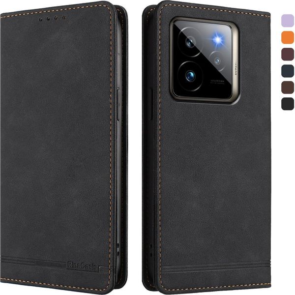 Custodia Per Realme Gt 7 Pro, Custodia Retro In Finto Cuoio Con Supporto E Slot Per Carte Nero-image