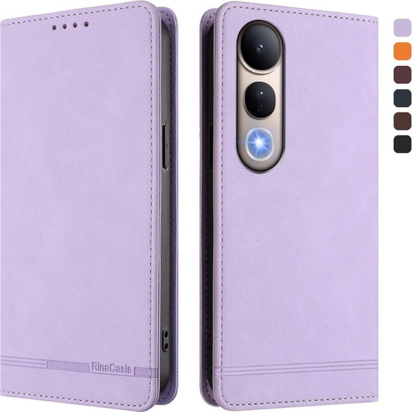 Custodia Per Vivo V50 Lite 5G/4G, Retro Custodia Flip In Finto Cuoio Con Supporto E Slot Per Carte Di Credito Viola-image