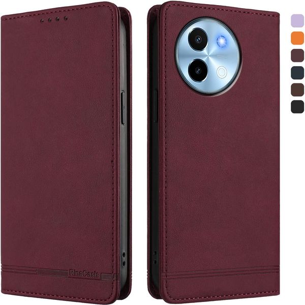 Custodia Per Vivo Y38 5G, Custodia Retro In Finto Cuoio Con Supporto E Slot Per Carte Di Credito Rosso-image