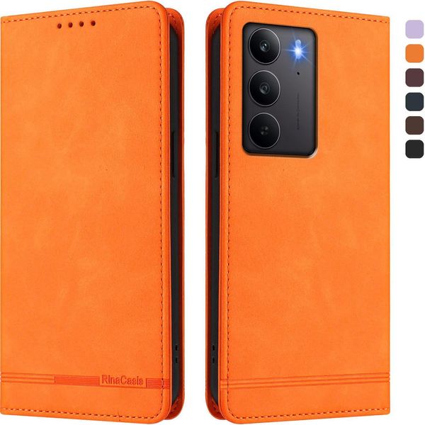Custodia Per Realme C75 4G, Custodia Retro In Finto Cuoio Con Supporto E Slot Per Carte Di Credito Arancione-image