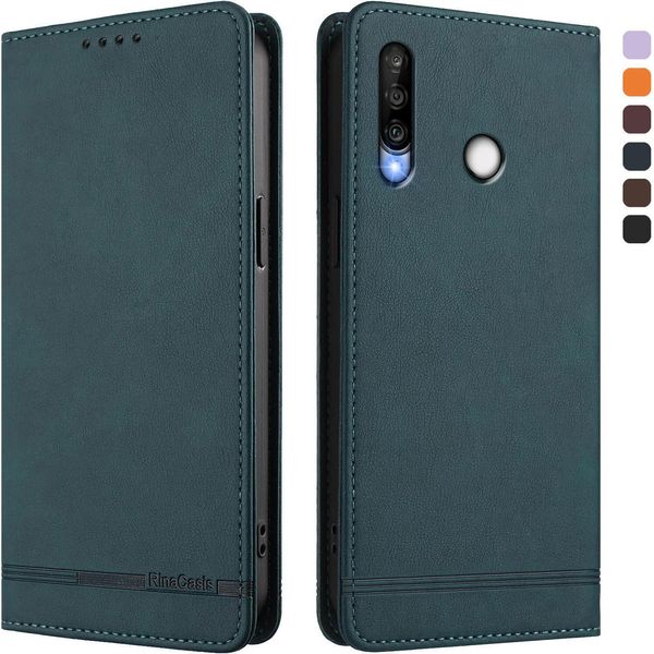 Custodia Per Huawei P30 Lite, Custodia Retro In Finto Cuoio Con Supporto E Slot Per Carte Verde-image