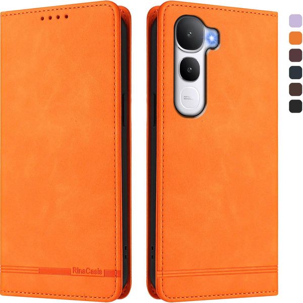 Custodia Per Vivo Y400, Custodia Retro In Finto Cuoio Flip Con Supporto E Slot Per Carte Di Credito Arancione-image