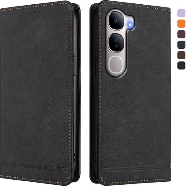 Custodia Per Vivo Y31 5G, Retro Custodia In Finto Cuoio Flip Con Supporto E Slot Per Carte Nero-image