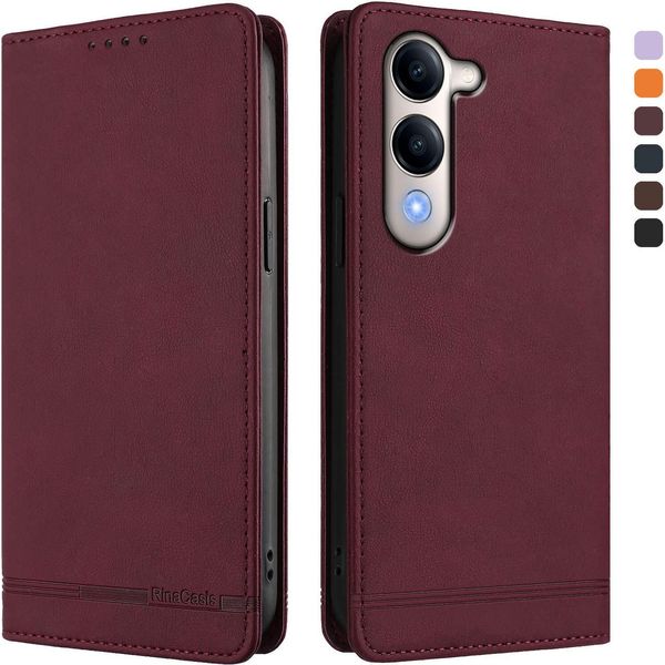 Custodia Per Vivo Y29S, Custodia Retro In Finto Cuoio Con Supporto E Slot Per Carte Di Credito Rosso-image