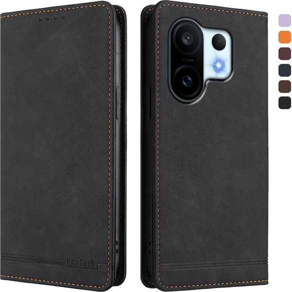 Custodia Per Vivo X200 Fe, Custodia Retro In Finto Cuoio Con Supporto E Slot Per Carte Di Credito Nero-image
