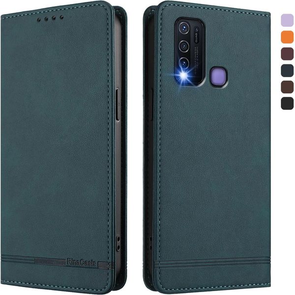 Custodia Per Vivo Y30 4G, Custodia Retro In Finto Cuoio Flip Con Supporto E Slot Per Carte Verde-image