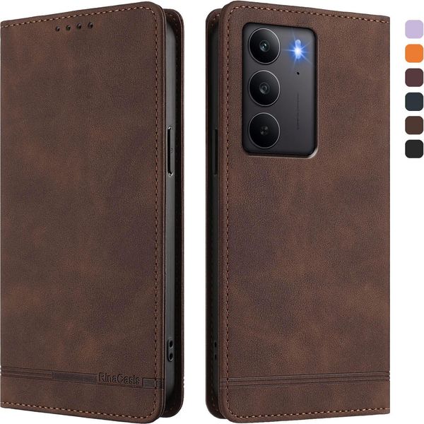 Custodia Per Realme C75 4G, Custodia Retro In Finto Cuoio Con Supporto E Slot Per Carte Di Credito Marrone-image
