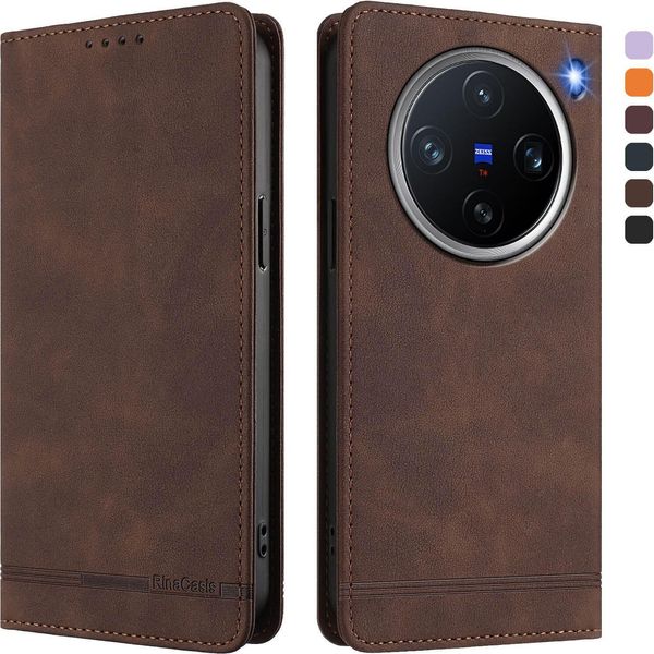 Custodia Per Vivo X200 Pro Mini, Custodia Retro In Finto Cuoio Con Supporto E Slot Per Carte Di Credito Marrone-image