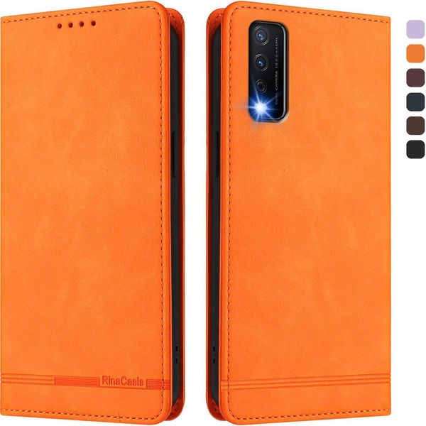 Custodia Per Vivo Y20, Custodia Retro In Finto Cuoio Con Supporto E Slot Per Carte Di Credito Arancione-image