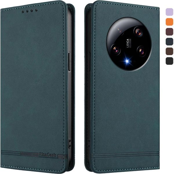 Custodia Per Xiaomi 13 Ultra, Custodia Retro In Finto Cuoio Flip Con Supporto E Slot Per Carte Verde-image