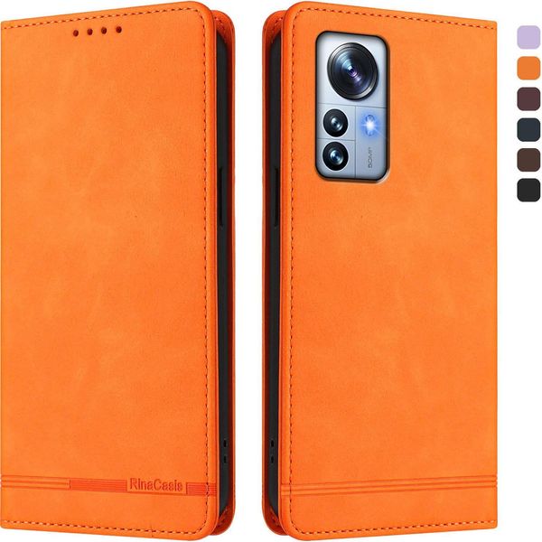Custodia Per Xiaomi 12 Pro / 12S Pro, Retro Custodia Flip In Finto Cuoio Con Supporto E Slot Per Schede Arancione-image