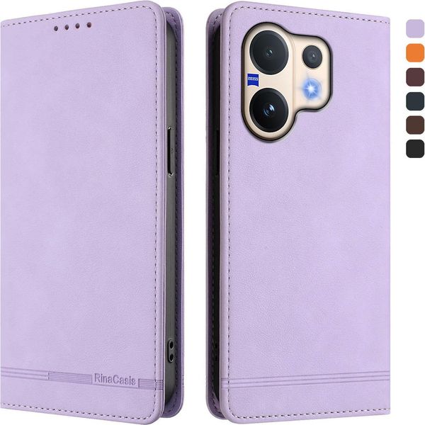 Custodia Per Vivo V60 5G, Custodia Retro In Finto Cuoio Flip Con Supporto E Slot Per Carte Purple-image
