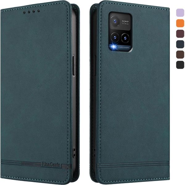 Custodia Per Vivo Y33S 4G, Retro Custodia In Finto Cuoio Flip Con Supporto E Slot Per Carte Verde-image