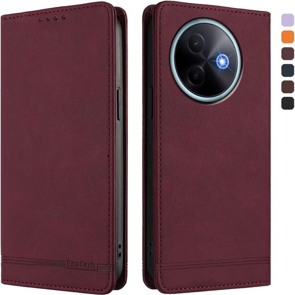 Custodia Per Vivo Y39 5G, Custodia Retro In Finto Cuoio Con Supporto E Slot Per Carte Di Credito Rosso-image