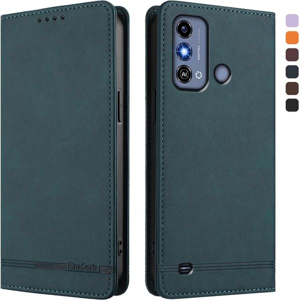 Custodia Per Zte Blade A53, Custodia Retro In Finto Cuoio Con Supporto E Slot Per Carte Verde-image