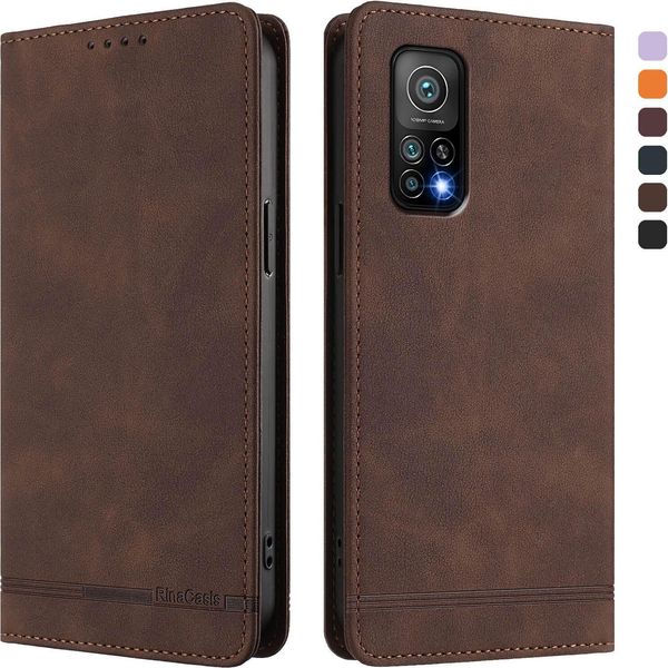 Custodia Per Xiaomi Mi 10T / Mi 10T Pro, Retro Custodia In Finto Cuoio Flip Con Supporto E Slot Per Schede Brown-image