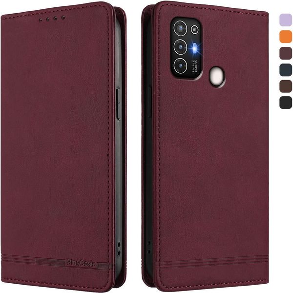 Custodia Per Zte Blade A52, Custodia Retro In Finto Cuoio Con Supporto E Slot Per Carte Di Credito Rosso-image