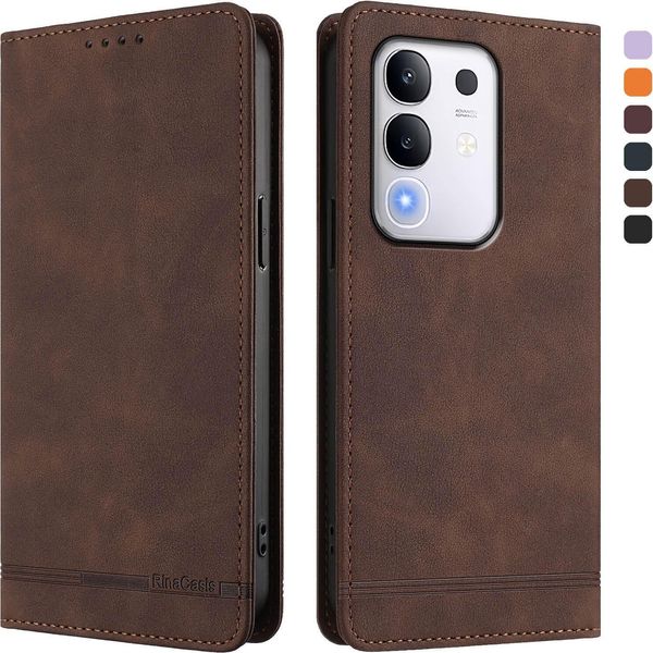 Custodia Per Vivo Y29 4G, Custodia Retro In Finto Cuoio Con Supporto E Slot Per Carte Di Credito Marrone-image