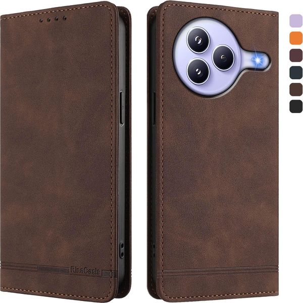 Custodia Per Xiaomi Civi 5 Pro, Custodia Retro In Finto Cuoio Con Supporto E Slot Per Carte Di Credito Marrone-image