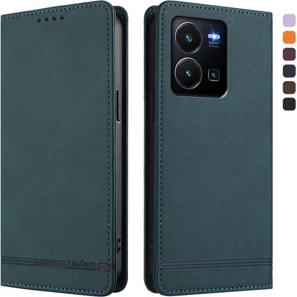 Custodia Per Vivo Y35 4G, Custodia Retro In Finto Cuoio Flip Con Supporto E Slot Per Carte Verde-image