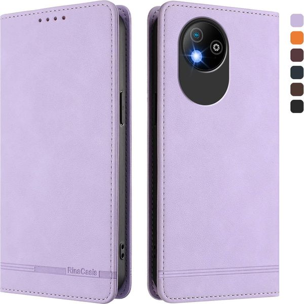 Custodia Per Zte Blade A35 Lite, Retro Custodia In Finto Cuoio Flip Con Supporto E Slot Per Carte Purple-image