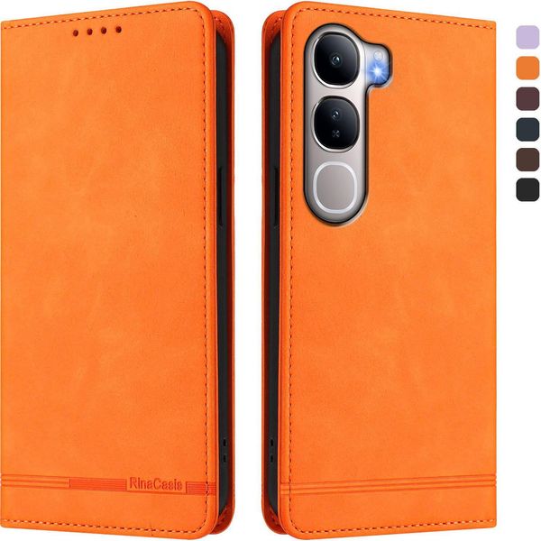 Custodia Per Vivo Y31 5G, Retro Custodia In Finto Cuoio Flip Con Supporto E Slot Per Carte Orange-image