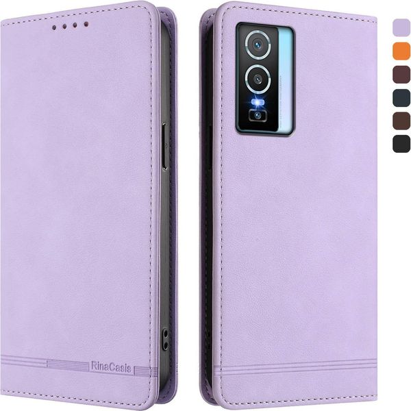 Custodia Per Vivo Y76 5G, Custodia Retro In Finto Cuoio Flip Con Supporto E Slot Per Carte Purple-image