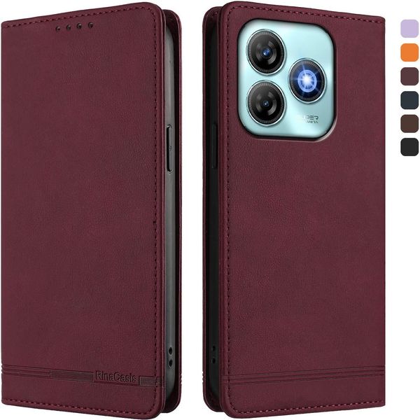 Custodia Per Zte Blade A75 4G, Custodia Retro In Finto Cuoio Con Supporto E Slot Per Carte Rosso-image