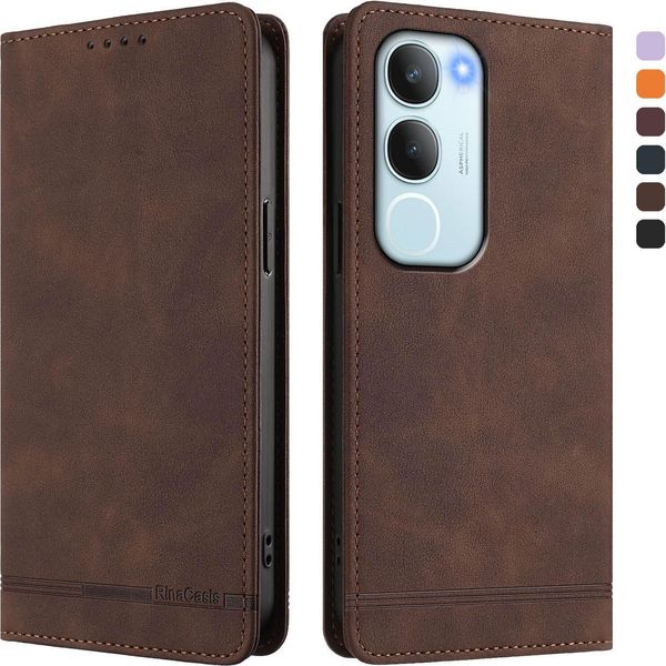 Custodia Per Vivo Y19S, Custodia Retro In Finto Cuoio Con Supporto E Slot Per Carte Di Credito Marrone-image
