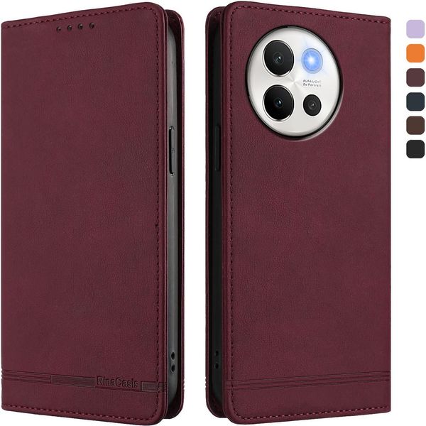 Custodia Per Vivo V30E / V40 Lite 5G, Custodia Retro In Finto Cuoio Flip Con Supporto E Slot Per Carte Rosso-image