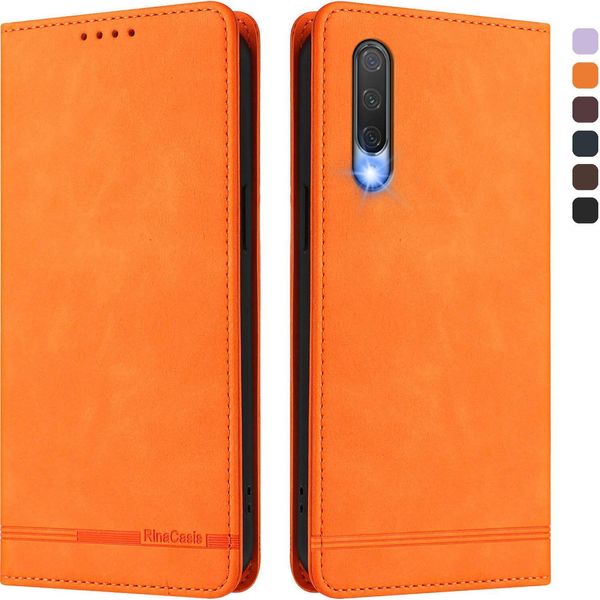 Custodia Per Xiaomi Mi CC9 / Mi 9 Lite, Custodia Retro In Finto Cuoio Con Supporto E Slot Per Schede Arancione-image