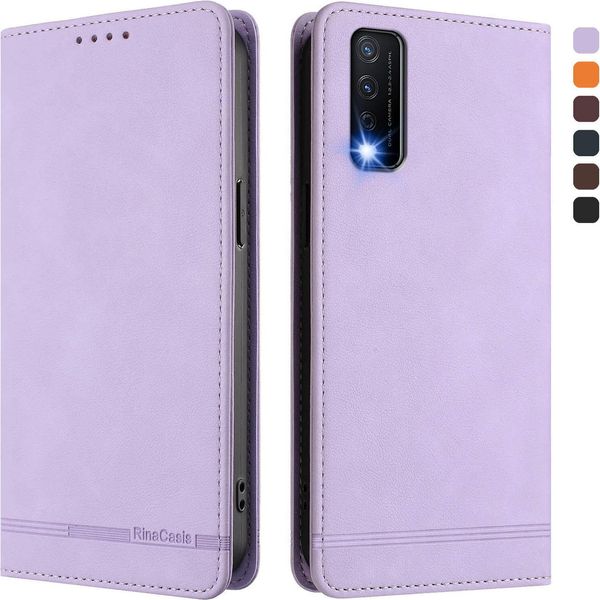 Custodia Per Vivo Y20, Custodia Retro In Finto Cuoio Flip Con Supporto E Slot Per Carte Di Credito Viola-image