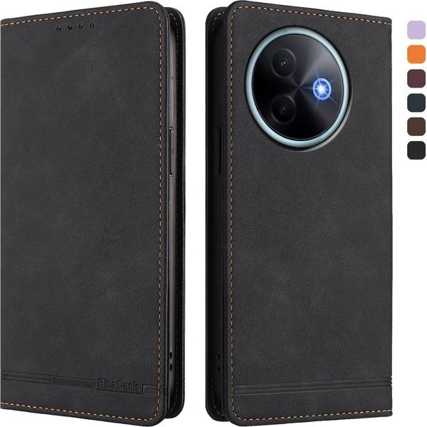 Custodia Per Vivo Y39 5G, Custodia Retro In Finto Cuoio Con Supporto E Slot Per Carte Di Credito Nero-image