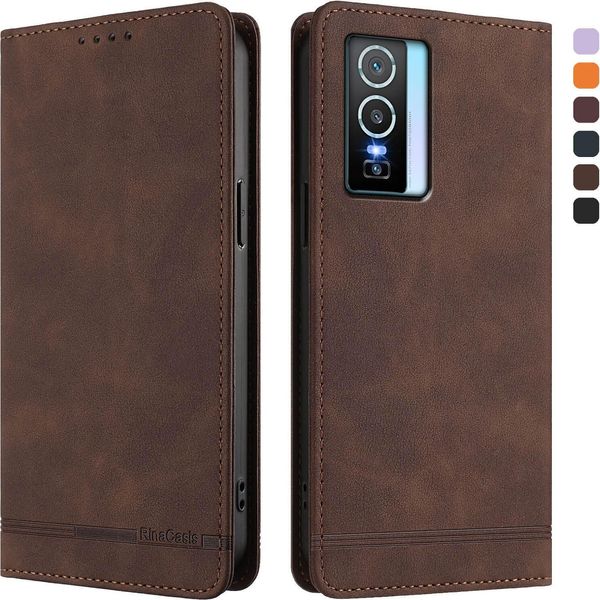 Custodia Per Vivo Y76 5G, Custodia Retro In Finto Cuoio Con Supporto E Slot Per Carte Di Credito Marrone-image