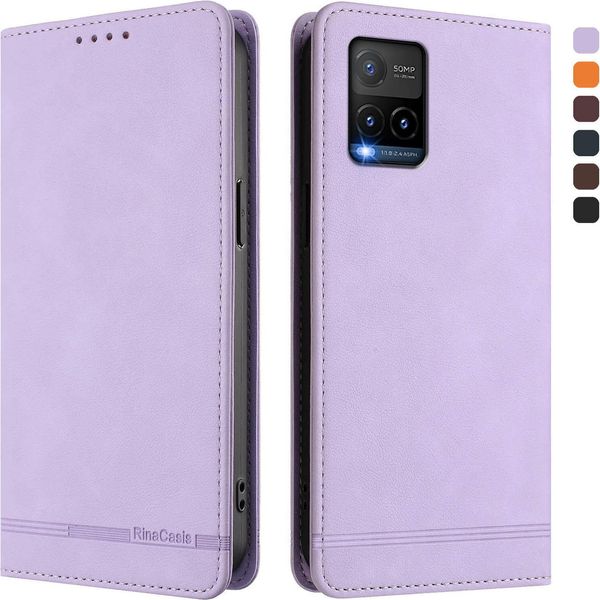 Custodia Per Vivo Y33S 4G, Custodia Retro In Finto Cuoio Flip Con Supporto E Slot Per Carte Di Credito Viola-image