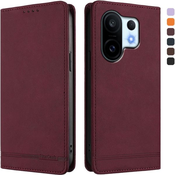 Custodia Per Vivo X200 Fe, Custodia Retro In Finto Cuoio Flip Con Supporto E Slot Per Carte Di Credito Rosso-image