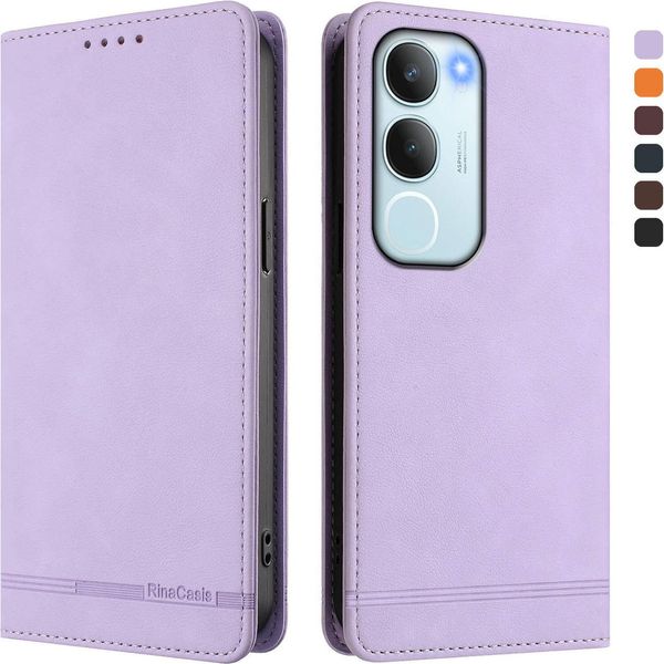 Custodia Per Vivo Y19S, Custodia Retro In Finto Cuoio Con Supporto E Slot Per Carte Purple-image