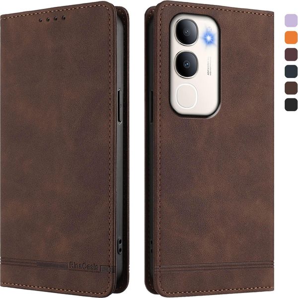 Custodia Per Vivo Y50 5G, Custodia Retro In Finto Cuoio Con Supporto E Slot Per Carte Di Credito Marrone-image
