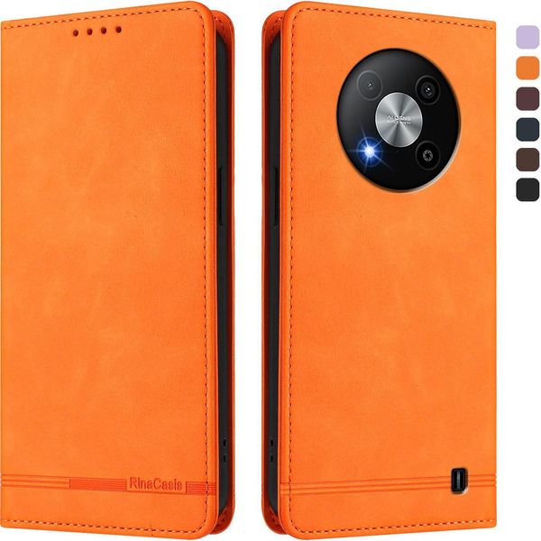Custodia Per Zte Blade A73 5G, Custodia Retro In Finto Cuoio Con Supporto E Slot Per Schede Arancione-image
