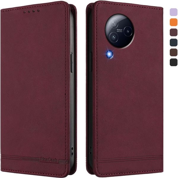 Custodia Per Xiaomi Civi 3, Custodia Retro In Finto Cuoio Con Supporto E Slot Per Carte Di Credito Rosso-image