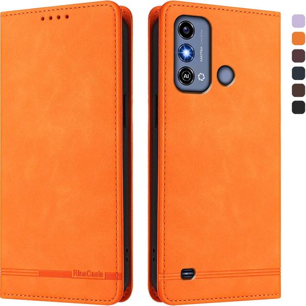 Custodia Per Zte Blade A53, Custodia Retro In Finto Cuoio Flip Con Supporto E Slot Per Schede Arancione-image