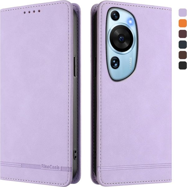 Custodia Per Huawei P60 Art, Custodia Retro In Finto Cuoio Flip Con Supporto E Slot Per Carte Purple-image