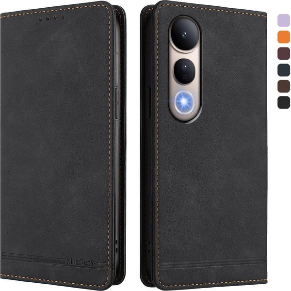 Custodia Per Vivo V50 Lite 5G/4G, Retro Custodia Flip In Finto Cuoio Con Supporto E Slot Per Carte Nero-image
