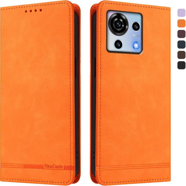 Custodia Per Zte Blade V50 Vita, Custodia Retro In Finto Cuoio Flip Con Supporto E Slot Per Schede Arancione-image