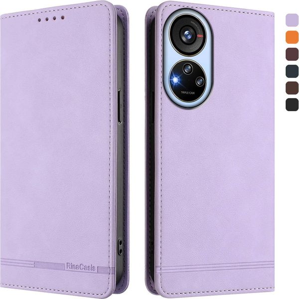 Custodia Per Zte Blade V40S, Custodia Retro In Finto Cuoio Con Supporto E Slot Per Carte Di Credito Viola-image
