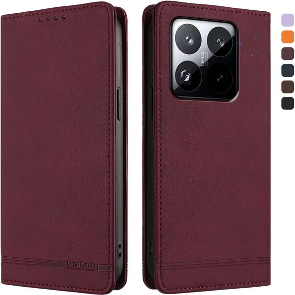 Custodia Per Xiaomi 15T, Retro Custodia In Finto Cuoio Flip Con Supporto E Slot Per Carte Rosso-image