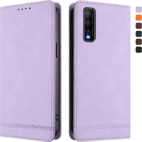 Custodia Per Vivo Y70S, Retro Custodia In Finto Cuoio Flip Con Supporto E Slot Per Carte Purple-image