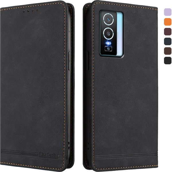 Custodia Per Vivo Y76 5G, Custodia Retro In Finto Cuoio Con Supporto E Slot Per Carte Di Credito Nero-image