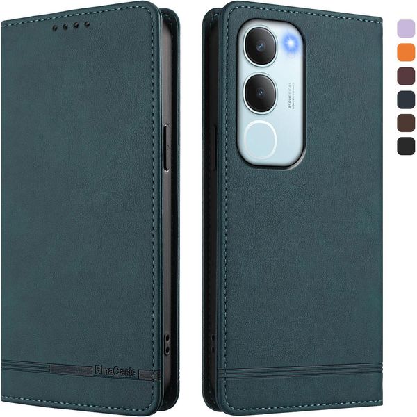 Custodia Per Vivo Y19S, Custodia Retro In Finto Cuoio Flip Con Supporto E Slot Per Carte Di Credito Verde-image